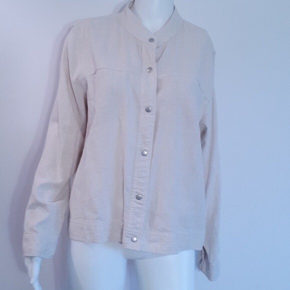 christopher & banks linen blend shirt jacket white l casual summer top large - Picture 1 of 6